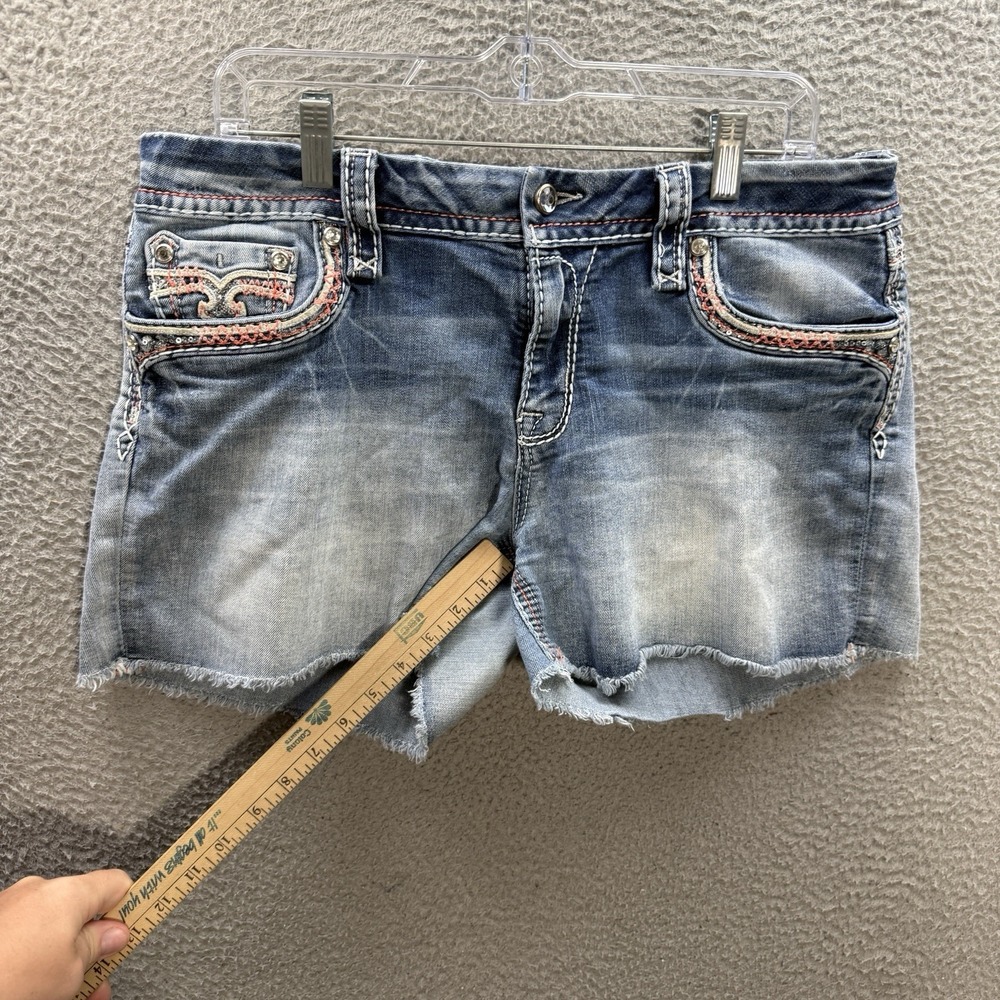 Rock Revival Shorts Womens 32 Blue Clair Easy Short Thick Stitch Distressed - Picture 5 of 13